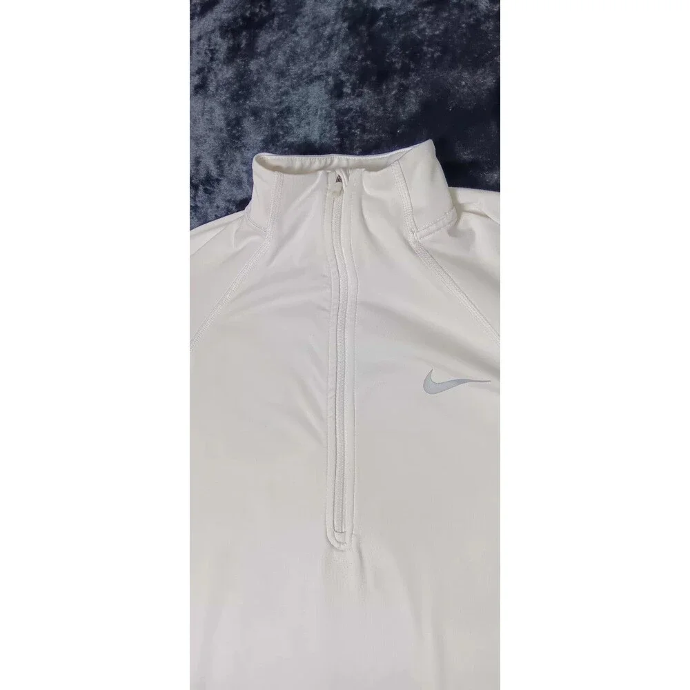 Nike Tempo Dri Fit Long Sleeve Quarter Zip Running Top S Ivory White Activewear
